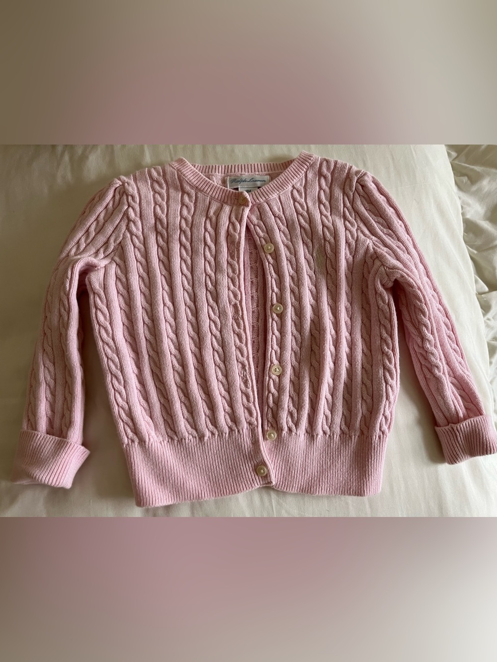 Ralph Lauren Pink Cable Knit Cardigan Sweater